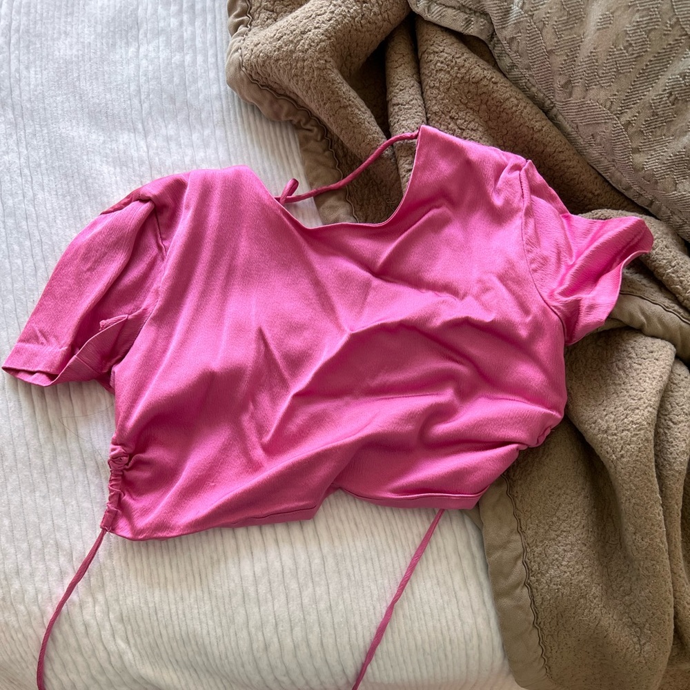 Bright pink Zara silk crop top